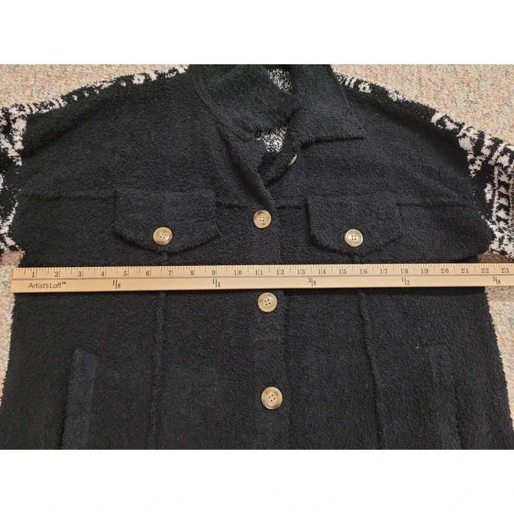 Miss Me Jacket Womens Small Black White Wubby Print Button‎ Down Soft Fuzzy